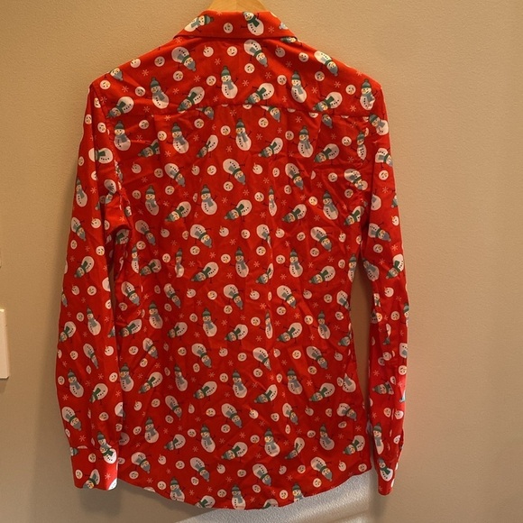 Simon Banks Festive Holidays L/S Snowman Button Down Shirt Red White Sz SMALL - Picture 6 of 9